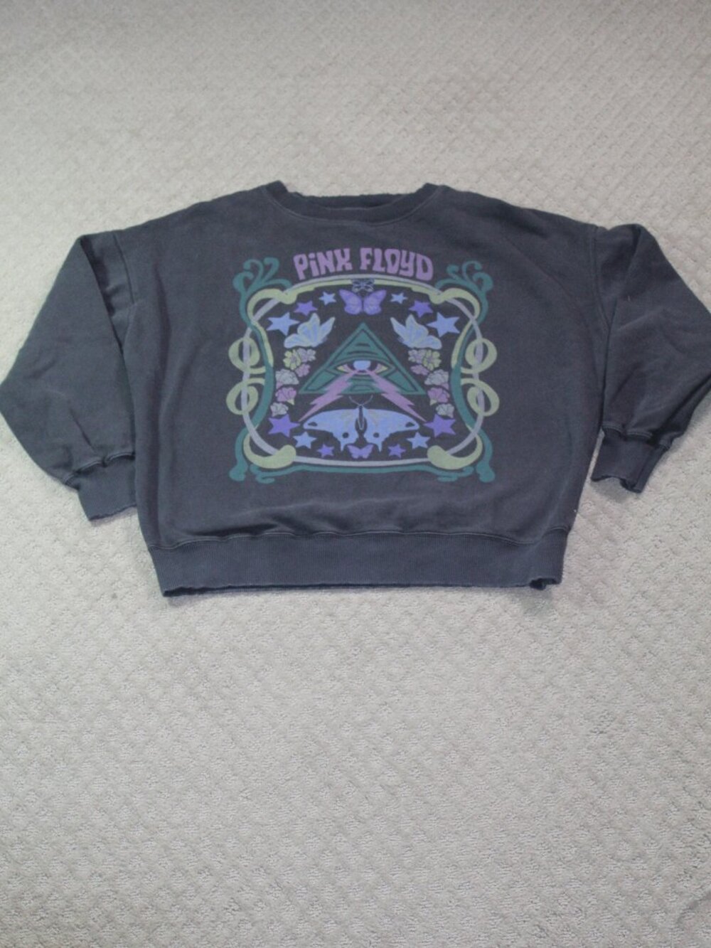American Eagle Size S Dark Blue Pink Floyd All Seeing Eye Distressed Sweatshirt